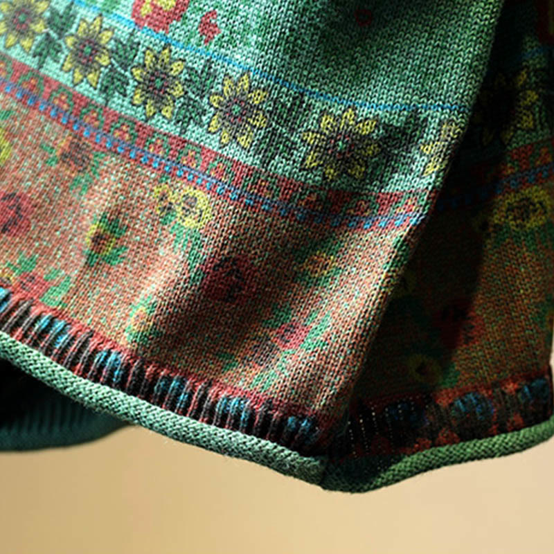 Suéter de algodón de manga larga con cuello alto y estampado floral en bloques de color para mujer , con Buddha Stones y diseño invernal. - image 10