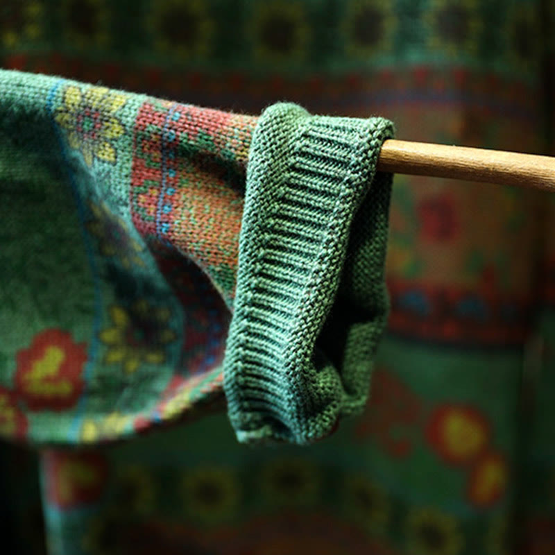 Suéter de algodón de manga larga con cuello alto y estampado floral en bloques de color para mujer , con Buddha Stones y diseño invernal. - image 9