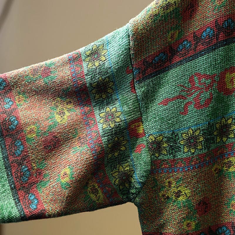 Suéter de algodón de manga larga con cuello alto y estampado floral en bloques de color para mujer , con Buddha Stones y diseño invernal. - image 8