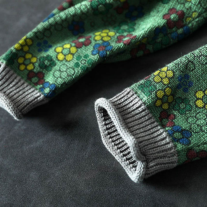 Suéter de manga larga para mujer, de algodón, con bolsillos, tejido con estampado de flores coloridas y Buddha Stones. - image 11