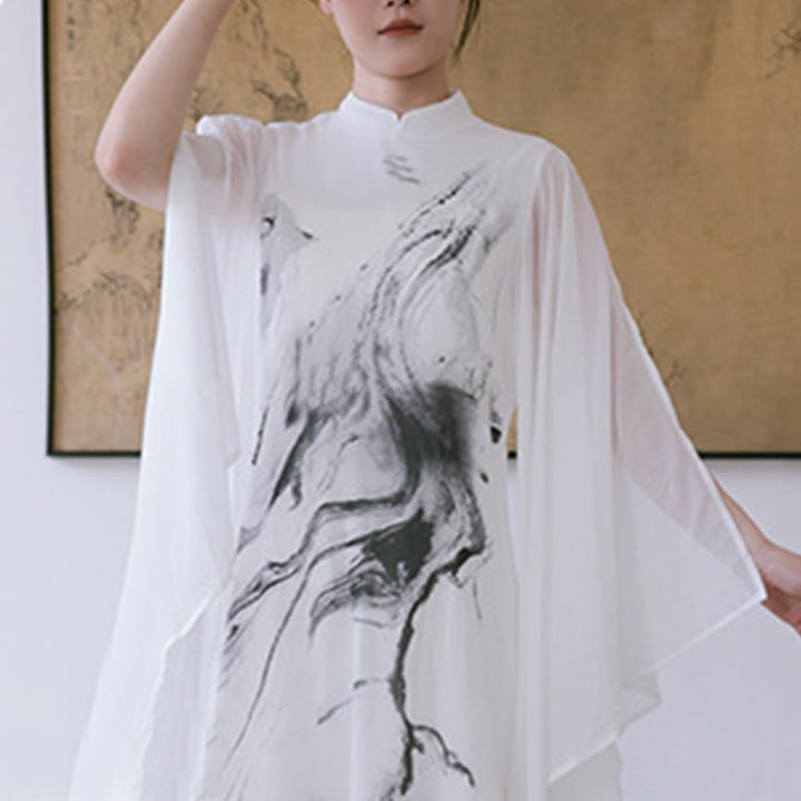 Vestido midi de meditación para mujer, manga corta, estampado con tinta blanca de Buddha Stones, estilo zen - image 11