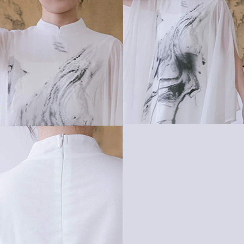 Vestido midi de meditación para mujer, manga corta, estampado con tinta blanca de Buddha Stones, estilo zen - image 12