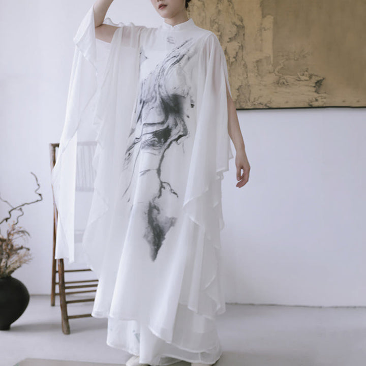 Vestido midi de meditación para mujer, manga corta, estampado con tinta blanca de Buddha Stones, estilo zen - image 9