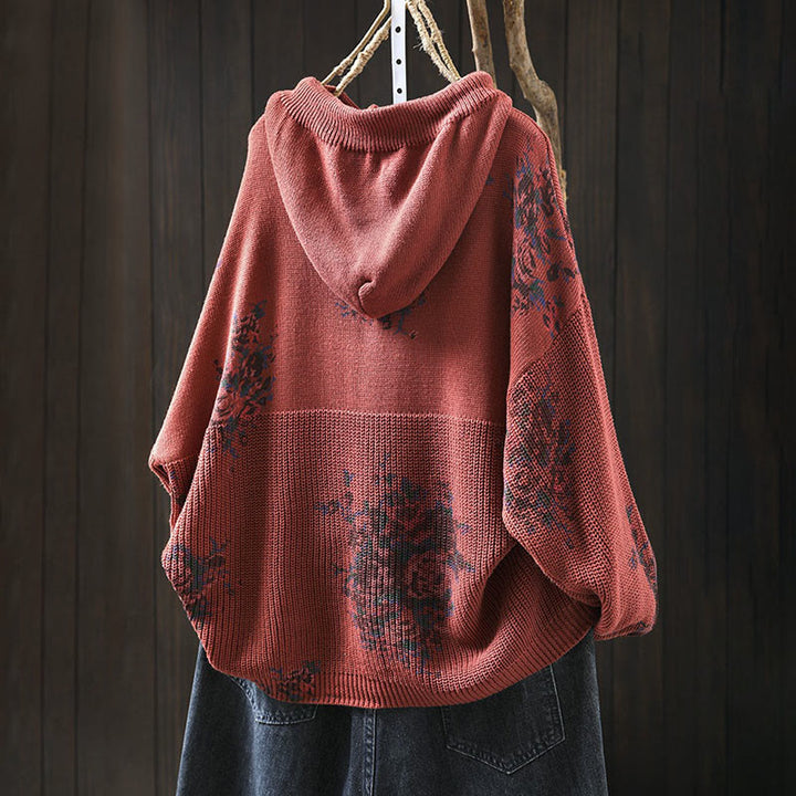 Suéter de manga larga con capucha y estampado floral para mujer de Buddha Stones - image 3