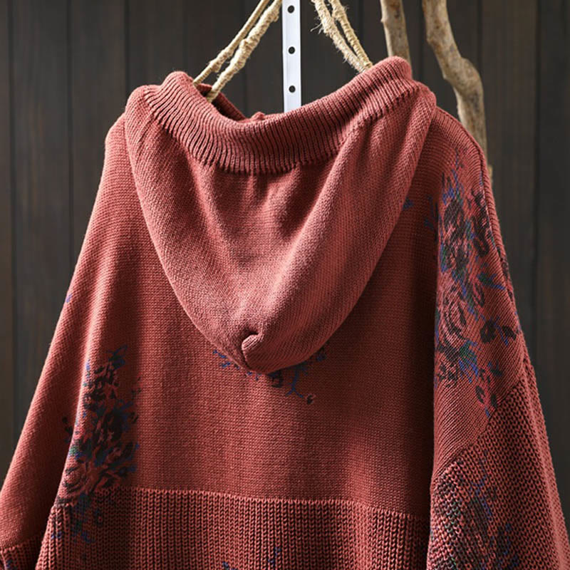 Suéter de manga larga con capucha y estampado floral para mujer de Buddha Stones - image 7