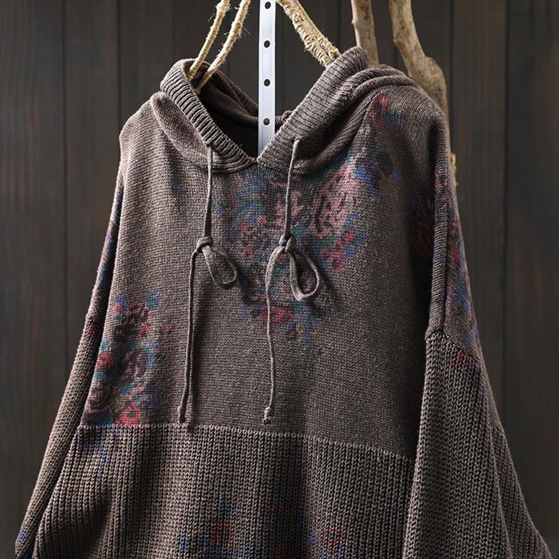 Suéter de manga larga con capucha y estampado floral para mujer de Buddha Stones - image 23