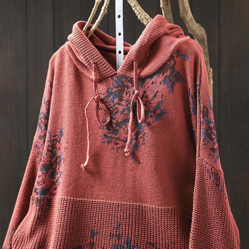Suéter de manga larga con capucha y estampado floral para mujer de Buddha Stones - image 6