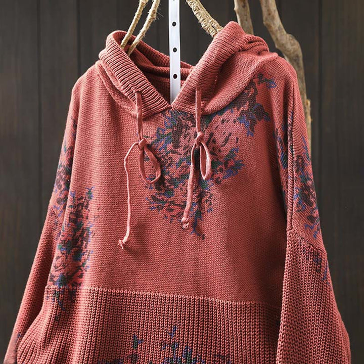 Suéter de manga larga con capucha y estampado floral para mujer de Buddha Stones - image 6
