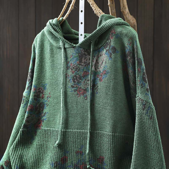 Suéter de manga larga con capucha y estampado floral para mujer de Buddha Stones - image 14