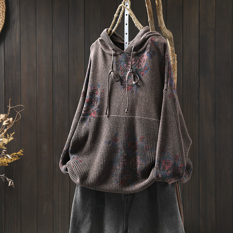 Suéter con capucha de manga larga de algodón floral de punto para mujer Buddha Stones - Marrón silla de montar - US4-6, UK/AU8-10, EU36-38 (F) - image 22