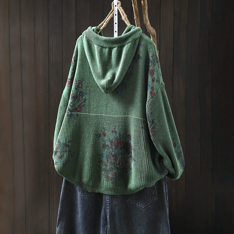 Suéter con capucha de manga larga de algodón floral de punto para mujer Buddha Stones - image 11