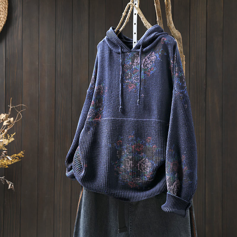 Suéter con capucha de manga larga de algodón floral de punto para mujer Buddha Stones - Azul oscuro - US4-6, UK/AU8-10, EU36-38 (F) - image 20