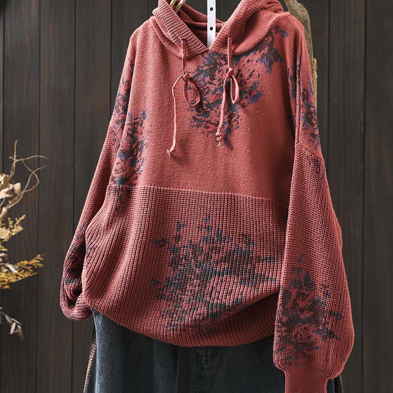 Suéter con capucha de manga larga de algodón floral de punto para mujer Buddha Stones - image 4