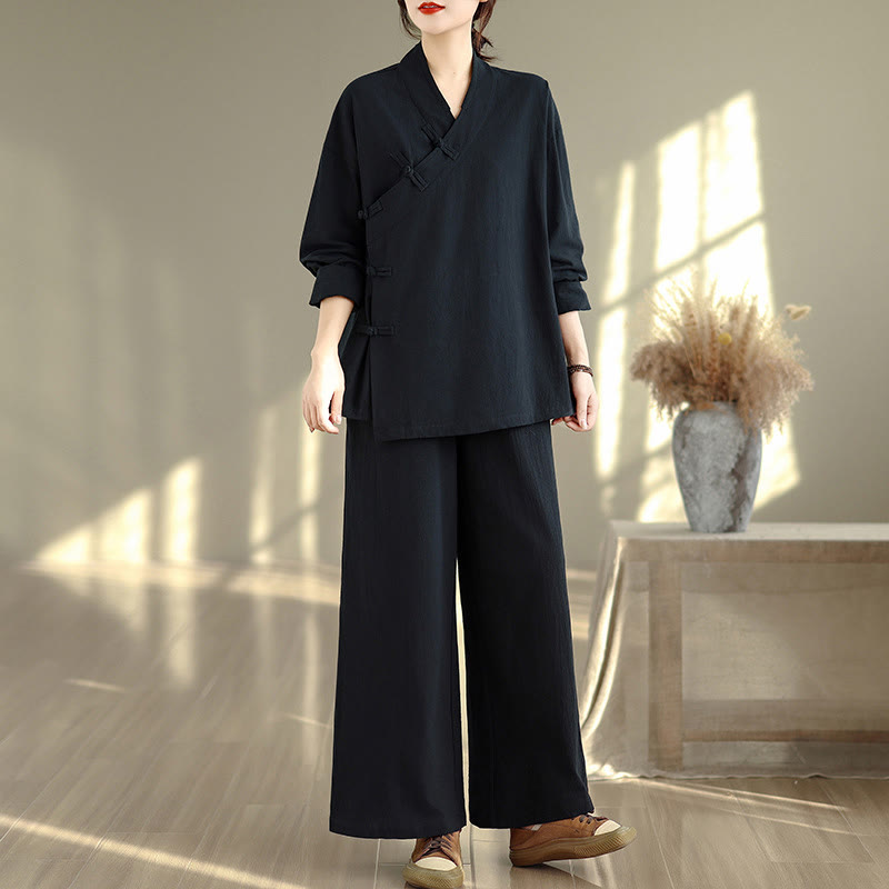 Conjunto de meditación zen para mujer con estampado de Buddha Stones : camiseta de manga larga con cuello en V y pantalón de pierna ancha. Incluye dos piezas. - Camisa y pantalón negros - US8-10，UK/AU12-14，EU40-42 (2XL) - image 12