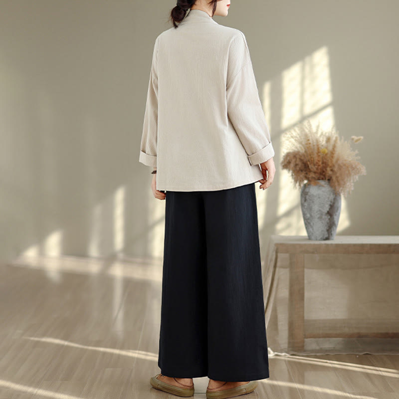 Conjunto de meditación zen para mujer con estampado de Buddha Stones : camiseta de manga larga con cuello en V y pantalón de pierna ancha. Incluye dos piezas. - image 2