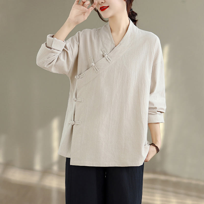 Conjunto de 2 piezas para mujer con estampado de Buddha Stones: camisa de manga larga con cuello en V y pantalones de pierna ancha, estilo zen y meditación. - image 5