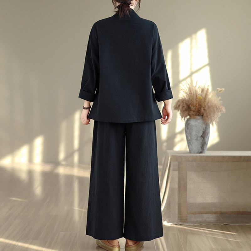 Conjunto de meditación zen para mujer con estampado de Buddha Stones : camiseta de manga larga con cuello en V y pantalón de pierna ancha. Incluye dos piezas. - image 14