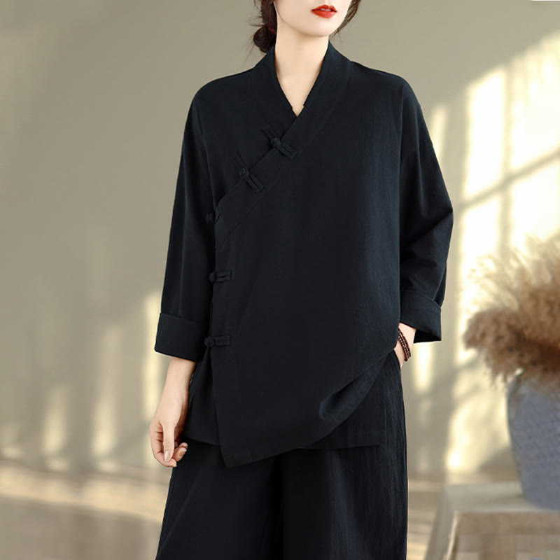 Conjunto de meditación zen para mujer con estampado de Buddha Stones : camiseta de manga larga con cuello en V y pantalón de pierna ancha. Incluye dos piezas. - image 18