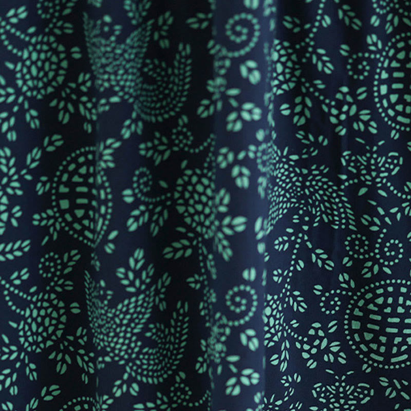 Vestido largo de algodón con cuello alto, manga larga, estampado floral con Buddha Stones y bolsillos. - image 7