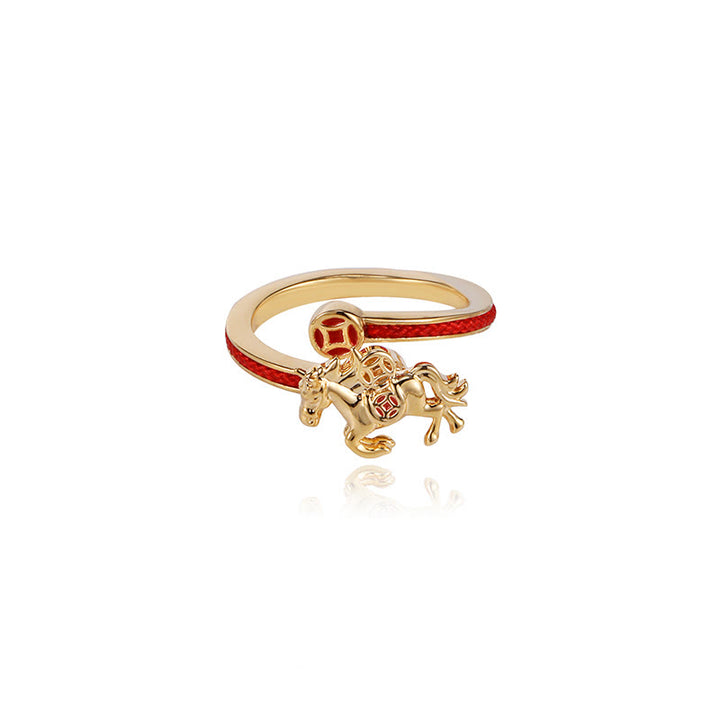 Buddha Stones, hilo rojo de cobre, monedas de cobre, año del caballo, anillo de equilibrio de apertura - image 7