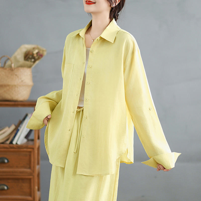 Conjunto de camisa de manga larga con botones y falda de algodón de 7-8 pulgadas con bolsillos, estampado de Buddha Stones (2 piezas).  - image 19