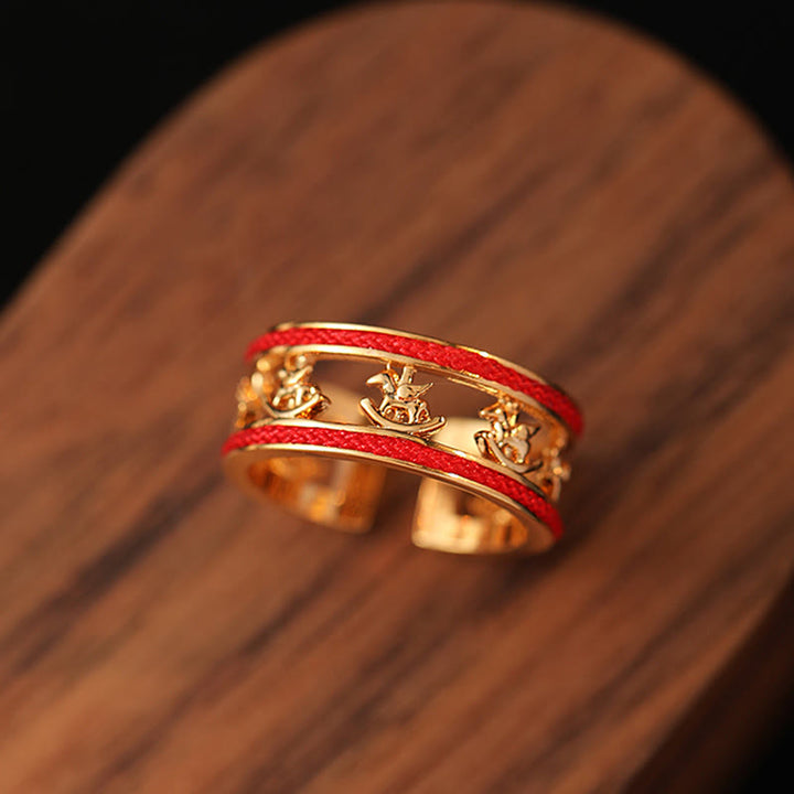 Anillo de cobre con Buddha Stones para la suerte del Año Dorado del Caballo - image 1
