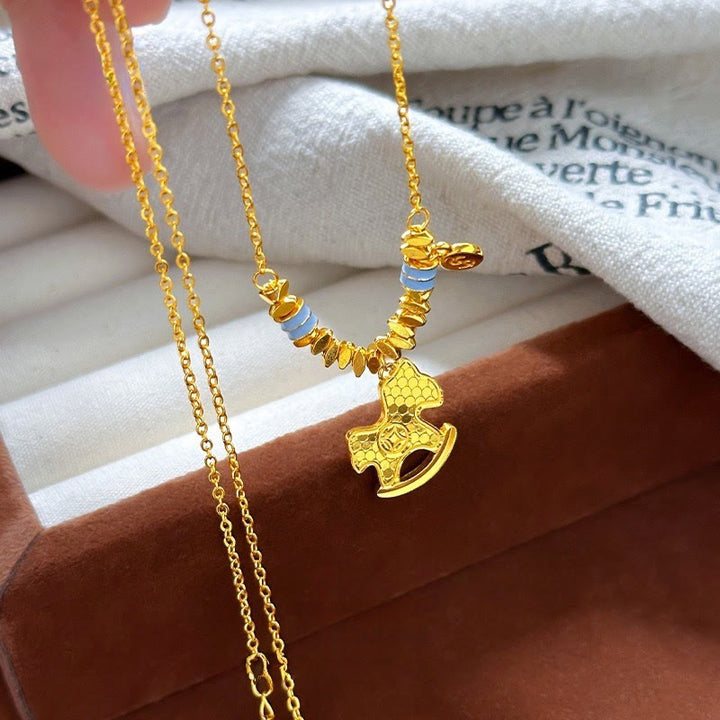 Collar con colgante de cobre del Año del Caballo Dorado con Buddha Stones para el equilibrio y la suerte - image 4