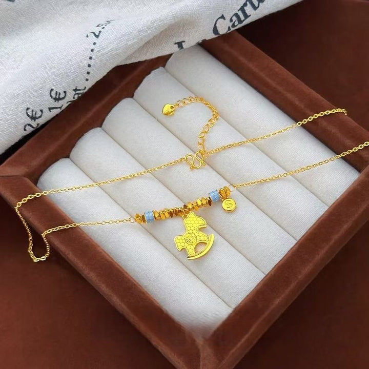 Collar con colgante de cobre del Año del Caballo Dorado con Buddha Stones para el equilibrio y la suerte - image 1