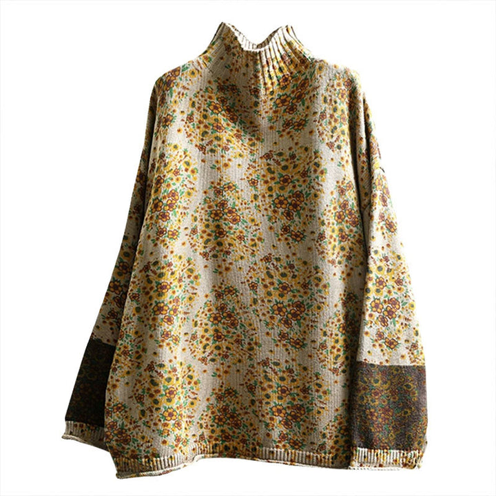 Suéter de punto con cuello alto y manga larga para mujer, de algodón con estampado floral y bajo acanalado, de Buddha Stones - image 11