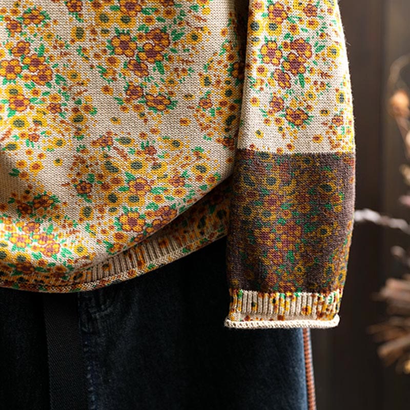 Suéter de punto con cuello alto y manga larga para mujer, de algodón con estampado floral y bajo acanalado, de Buddha Stones - image 9