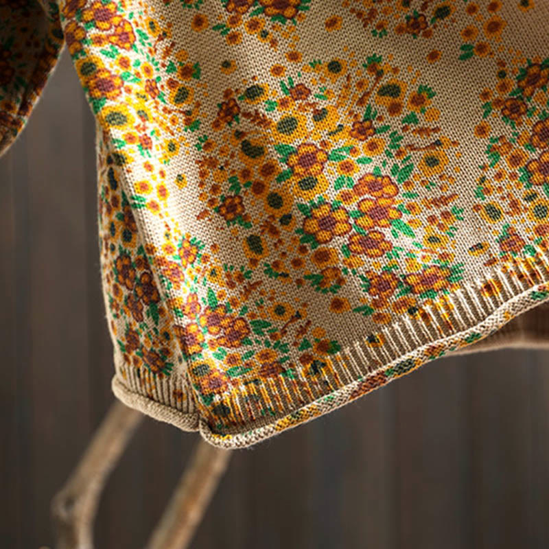 Suéter de punto con cuello alto y manga larga para mujer, de algodón con estampado floral y bajo acanalado, de Buddha Stones - image 10