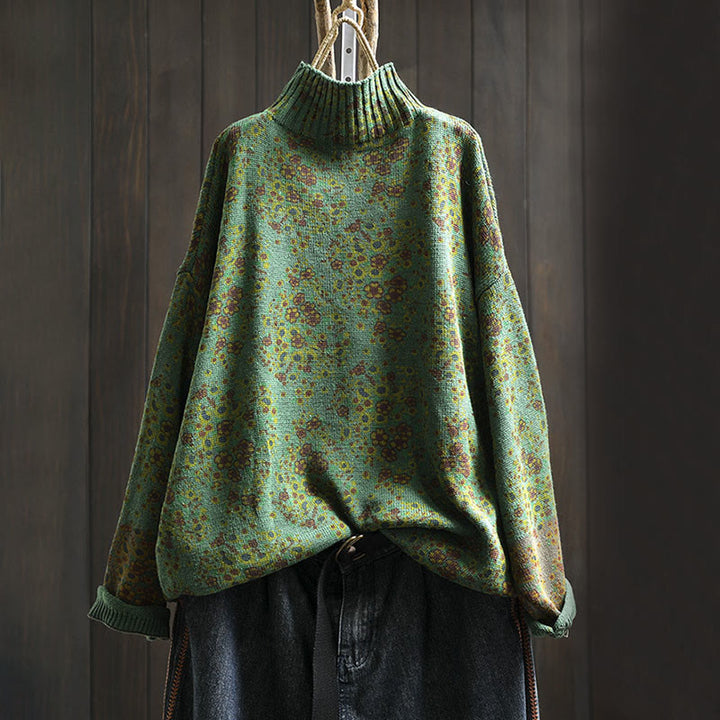 Suéter de punto con cuello alto y manga larga para mujer, de algodón con estampado floral y bajo acanalado, de Buddha Stones - Verdemar - US4-6, UK/AU8-10, EU36-38 (F) - image 12