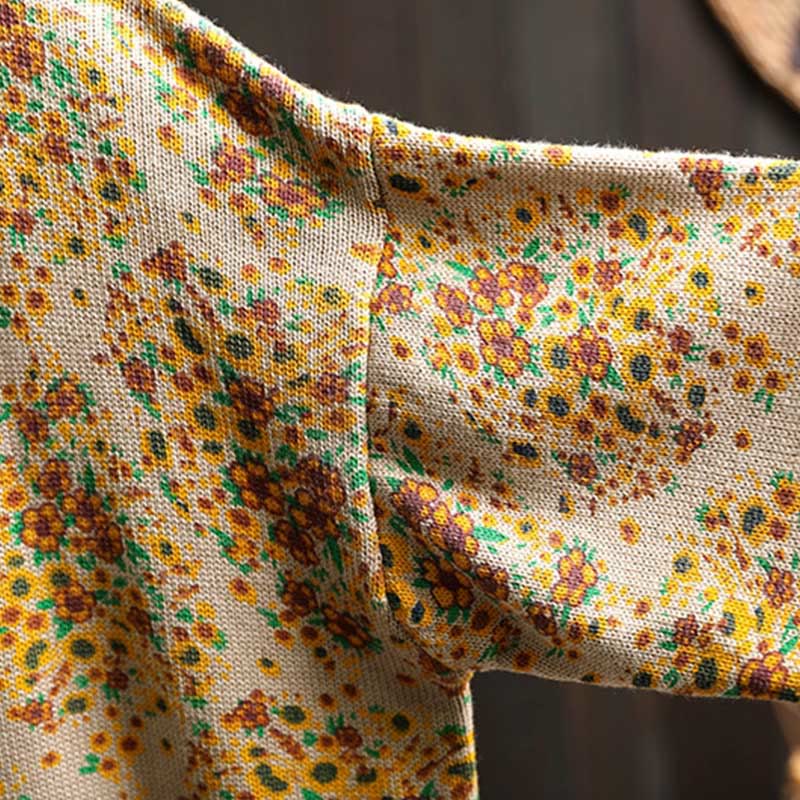 Suéter de punto con cuello alto y manga larga para mujer, de algodón con estampado floral y bajo acanalado, de Buddha Stones - image 6