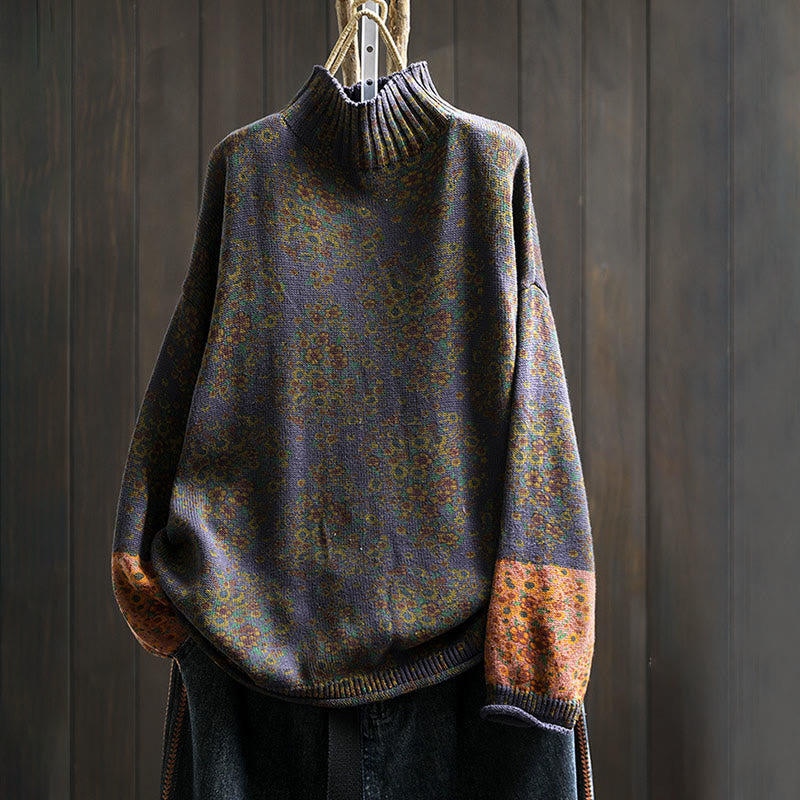 Suéter de punto con cuello alto y manga larga para mujer, de algodón con estampado floral y bajo acanalado, de Buddha Stones - Índigo - US4-6, UK/AU8-10, EU36-38 (F) - image 18