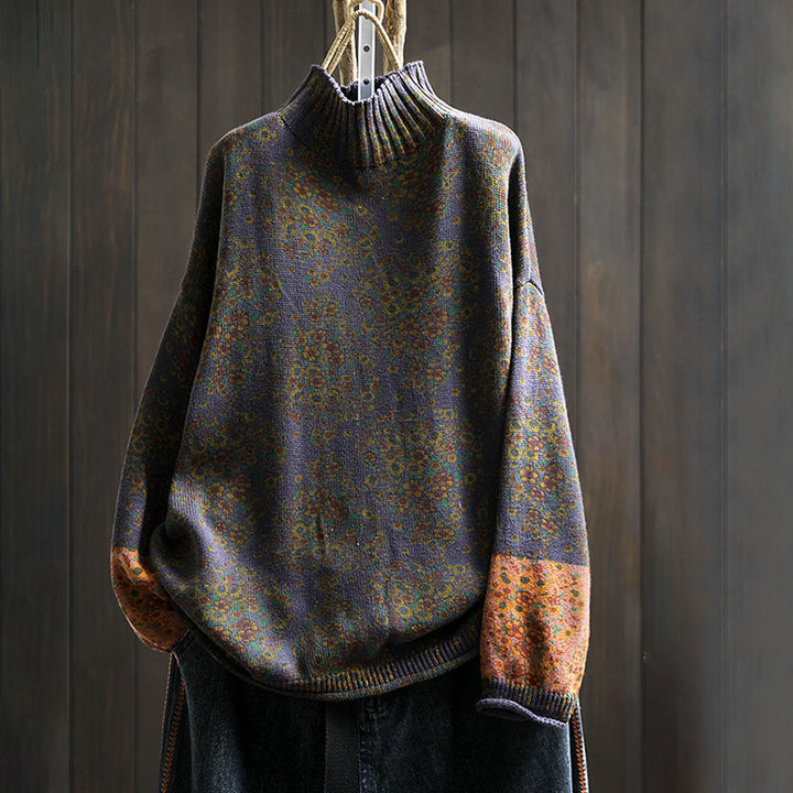 Suéter de punto con cuello alto y manga larga para mujer, de algodón con estampado floral y bajo acanalado, de Buddha Stones - Índigo - US4-6, UK/AU8-10, EU36-38 (F) - image 18