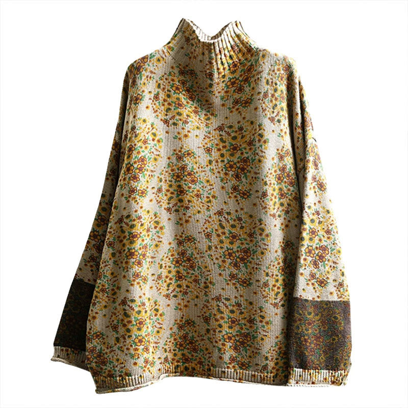 Suéter de punto con cuello alto y manga larga para mujer, de algodón con estampado floral y bajo acanalado, de Buddha Stones - image 11