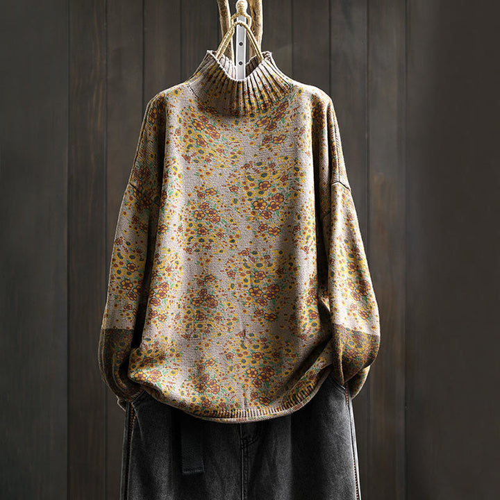 Suéter de punto con cuello alto y manga larga para mujer, de algodón con estampado floral y bajo acanalado, de Buddha Stones - Broncearse - US4-6, UK/AU8-10, EU36-38 (F) - image 16