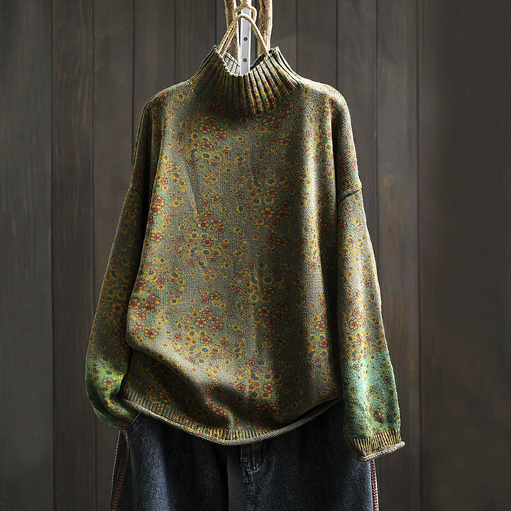 Suéter de punto con cuello alto y manga larga para mujer, de algodón con estampado floral y bajo acanalado, de Buddha Stones - Aceituna - US4-6, UK/AU8-10, EU36-38 (F) - image 20