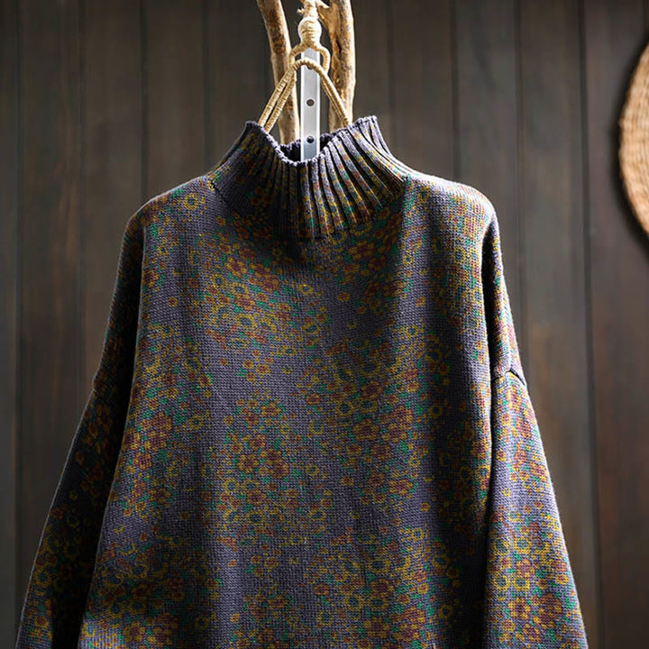 Suéter de punto con cuello alto y manga larga para mujer, de algodón con estampado floral y bajo acanalado, de Buddha Stones - image 19