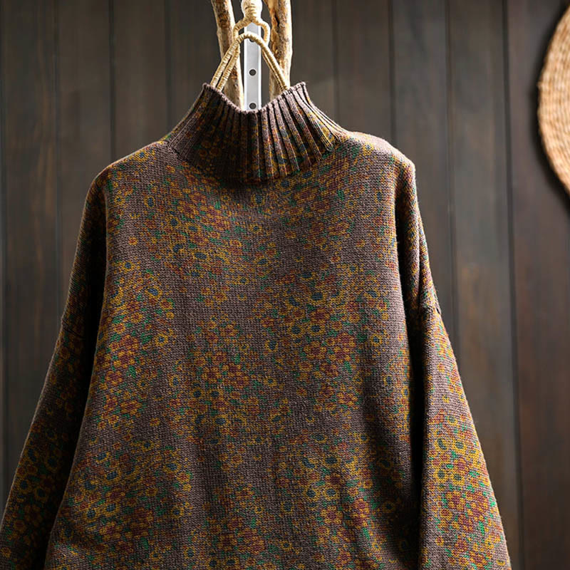 Suéter de punto con cuello alto y manga larga para mujer, de algodón con estampado floral y bajo acanalado, de Buddha Stones - image 15