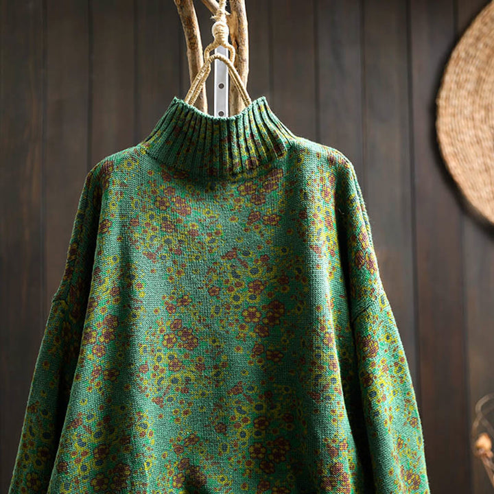 Suéter de punto con cuello alto y manga larga para mujer, de algodón con estampado floral y bajo acanalado, de Buddha Stones - image 13