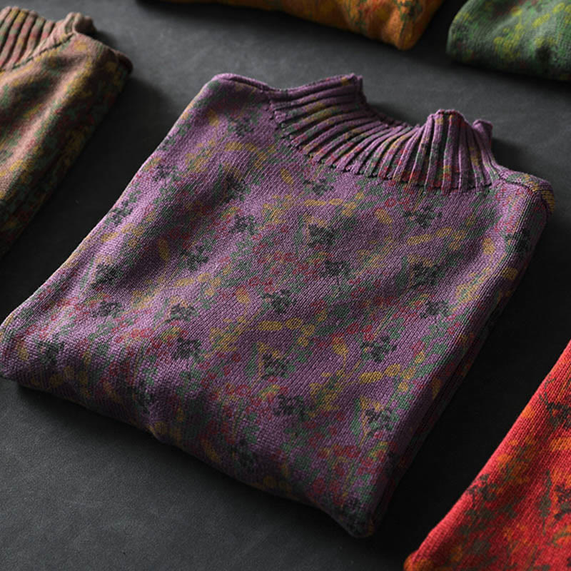 Suéter de algodón para mujer con cuello alto y manga larga, estampado de plantas y Buddha Stones). - image 16