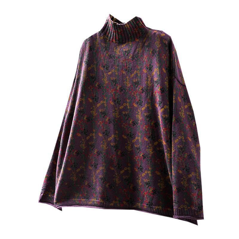 Suéter de algodón para mujer con cuello alto y manga larga, estampado de plantas y Buddha Stones). - image 17