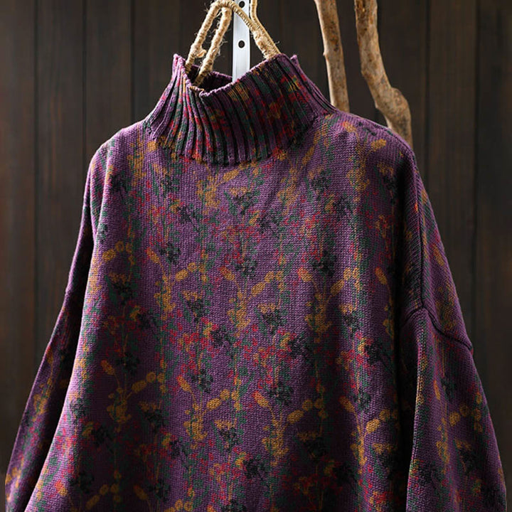 Suéter de algodón para mujer con cuello alto y manga larga, estampado de plantas y Buddha Stones). - image 8