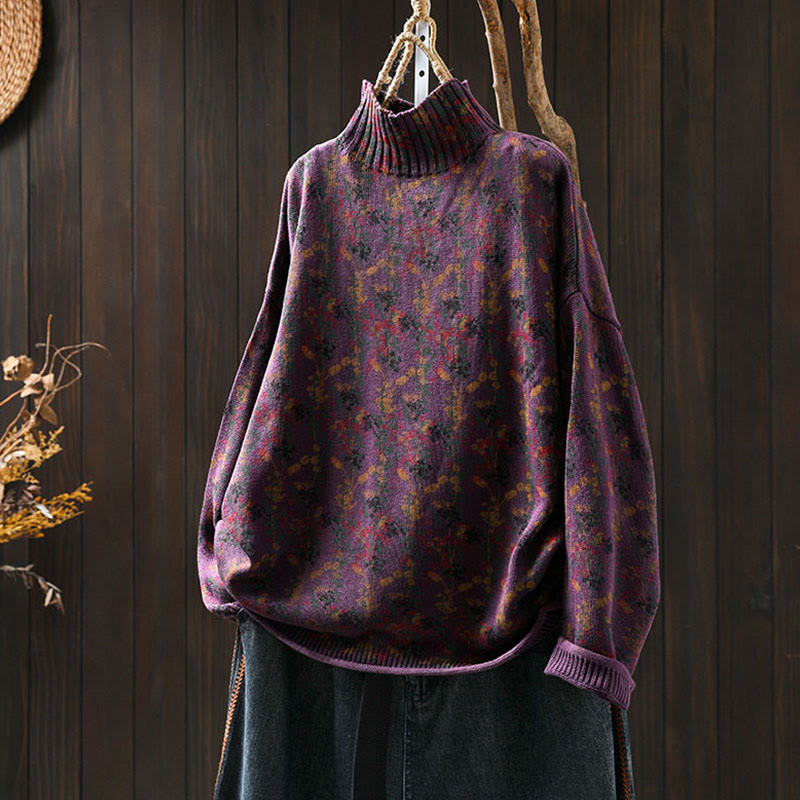 Suéter de algodón para mujer con cuello alto y manga larga, estampado de plantas y Buddha Stones). - Magenta oscuro - US4-6, UK/AU8-10, EU36-38 (F) - image 6