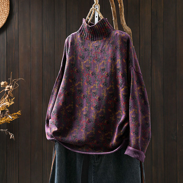 Suéter de algodón para mujer con cuello alto y manga larga, estampado de plantas y Buddha Stones). - Magenta oscuro - US4-6, UK/AU8-10, EU36-38 (F) - image 6