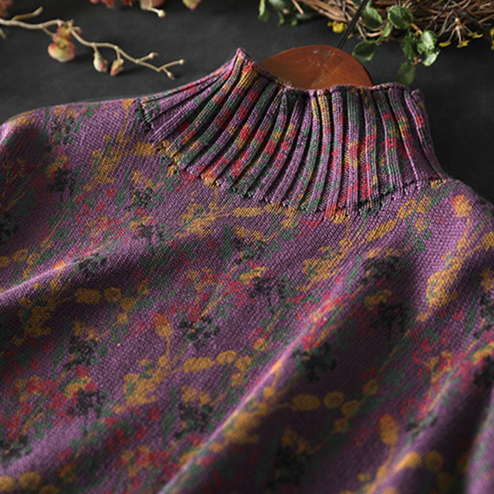 Suéter de algodón para mujer con cuello alto y manga larga, estampado de plantas y Buddha Stones). - image 10