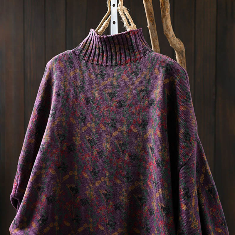 Suéter de algodón para mujer con cuello alto y manga larga, estampado de plantas y Buddha Stones). - image 9