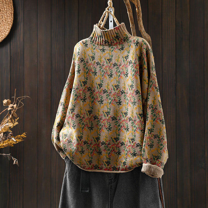 Suéter de algodón para mujer con cuello alto y manga larga, estampado de plantas y Buddha Stones). - Madera burda - US4-6, UK/AU8-10, EU36-38 (F) - image 0