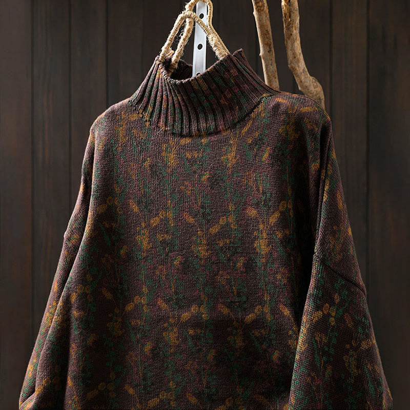 Suéter de algodón para mujer con cuello alto y manga larga, estampado de plantas y Buddha Stones). - image 23